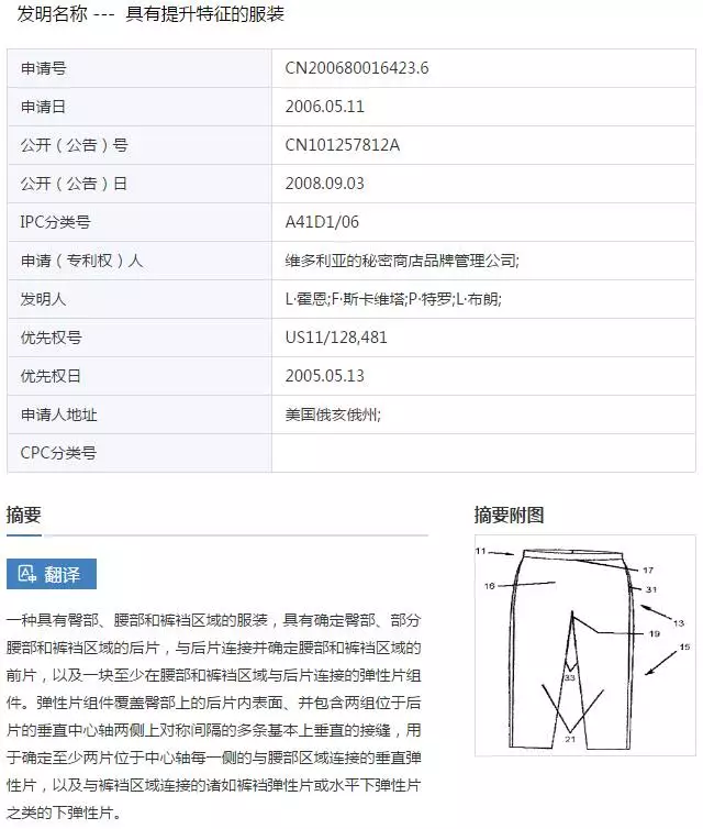 “具有提升特征的服装”专利