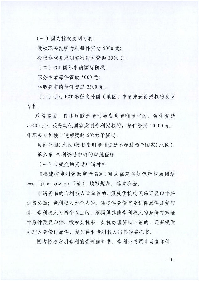 福建省专利申请资助奖励政策 福建省专利申请资助奖励政策