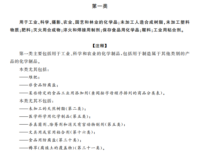 商标分类表第一类:化学原料 商标分类表第一类:化学原料