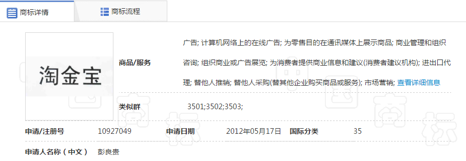 第10927049号“淘金宝”商标