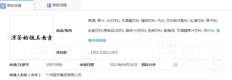 第10833886号“凉茶始祖王老吉”商标