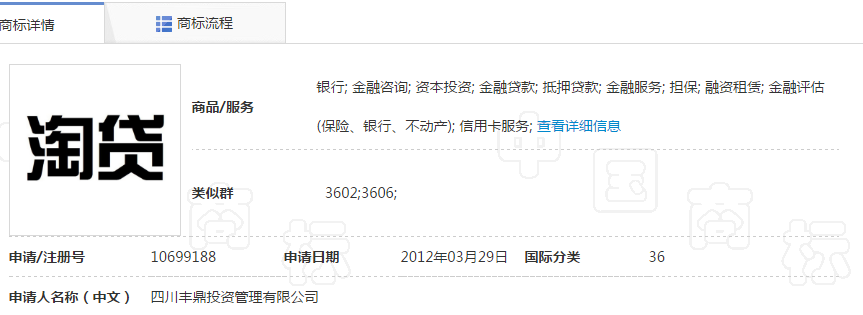 第10699188号“淘贷”商标 第10699188号“淘贷”商标