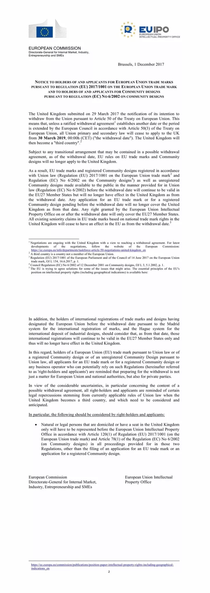 欧盟知识产权局的通知 欧盟知识产权局的通知