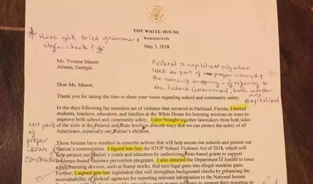 特朗普的信被英语老师修改 特朗普的信被英语老师修改