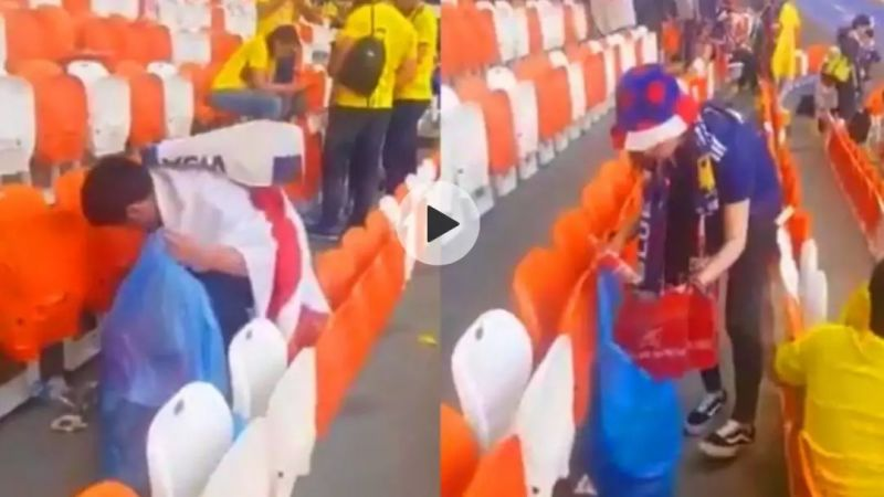 日本球迷赛后捡垃圾被赞 日本球迷赛后捡垃圾被赞