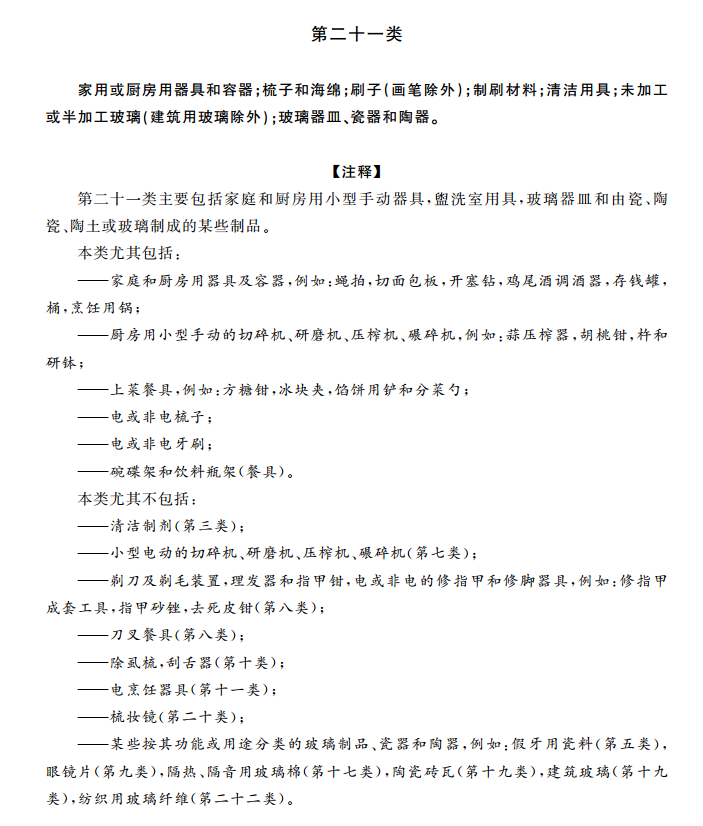 商标分类表第二十一类:日用品 商标分类表第二十一类:日用品