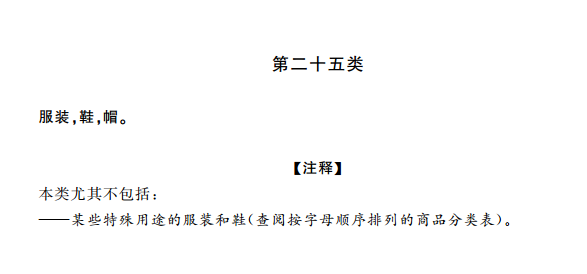 商标分类表第二十五类:服装鞋帽 商标分类表第二十五类:服装鞋帽