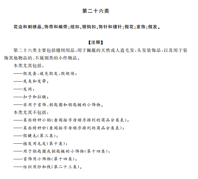 商标分类表第二十六类:花边拉链 商标分类表第二十六类:花边拉链