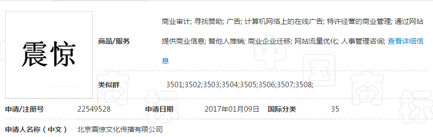 关于第22549528号“震惊”商标驳回复审决定书