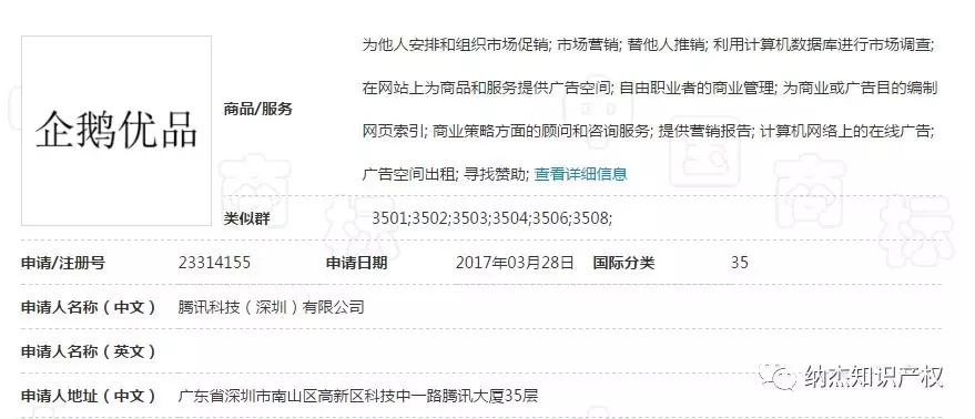 第23314155号“企鹅优品”商标