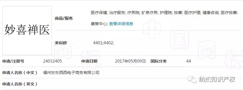 第24032405号“妙喜禅医”商标