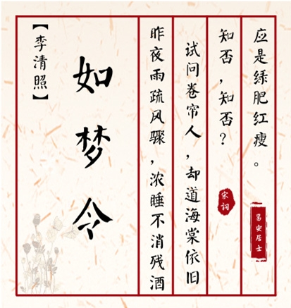 《如梦令·昨夜雨疏风骤》