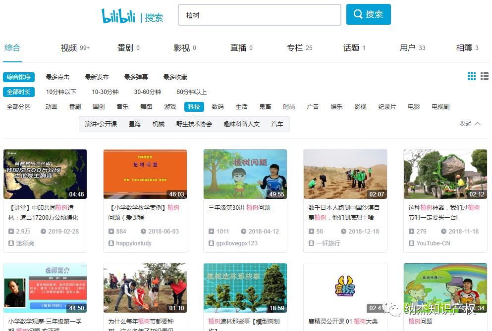 B站里和植树有关的视频