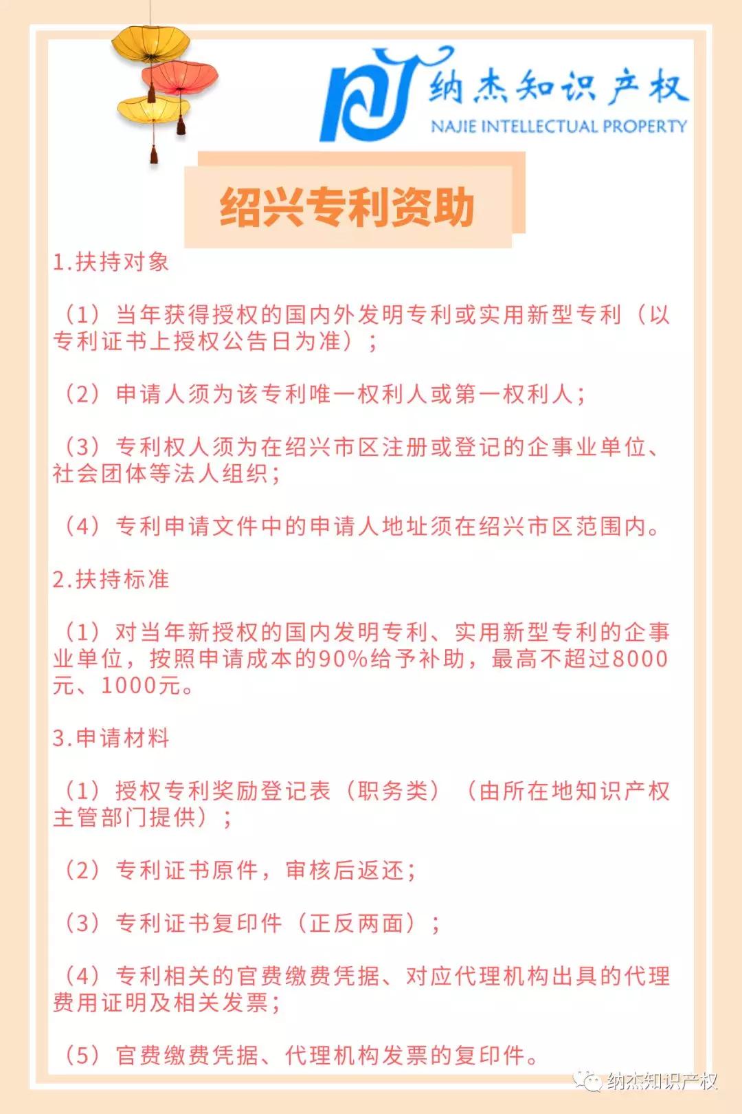 浙江省绍兴市奖励政策：高新40万，贯标5万，专利1万，维权5万