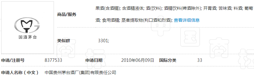 第8377533号“国酒茅台及图”商标
