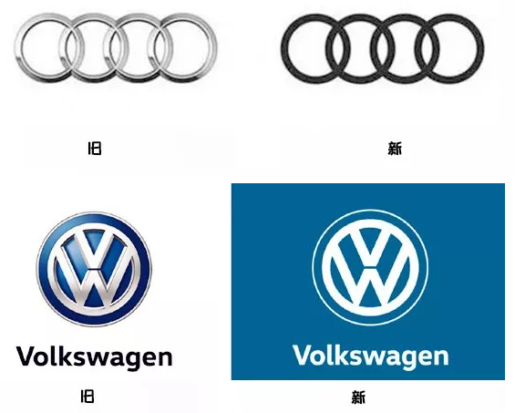 奥迪和大众将自己的logo换成了扁平化风格 奥迪和大众将自己的logo换成了扁平化风格