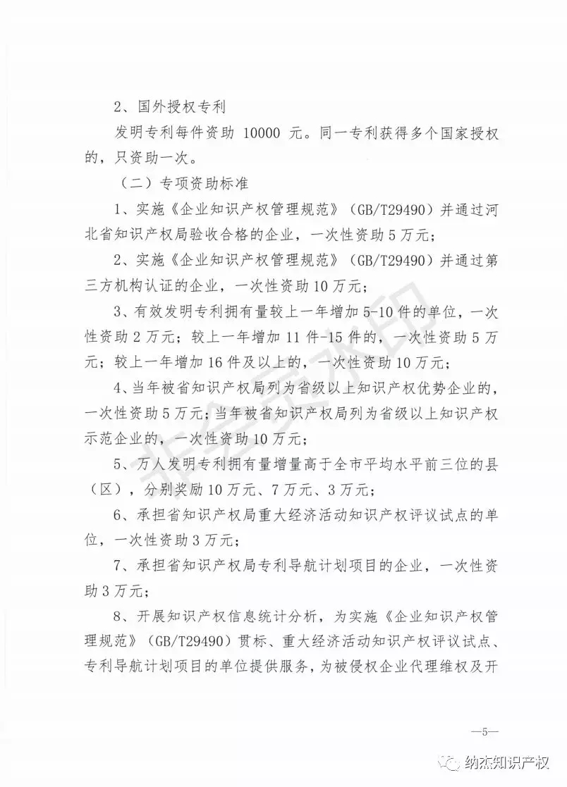 秦皇岛市：知识产权贯标奖励10万，国内发明专利资助5000