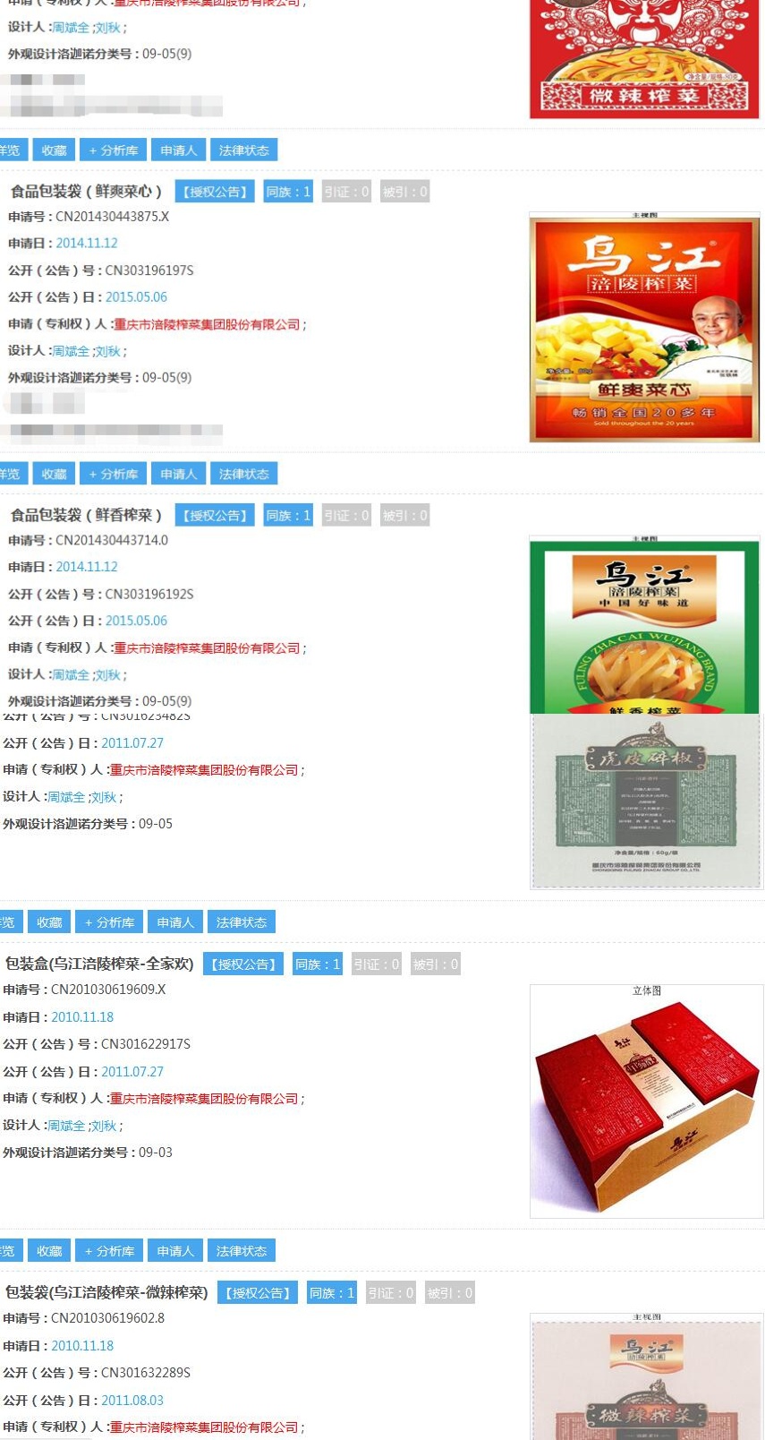 涪陵榨菜集团申请的外观设计专利 涪陵榨菜集团申请的外观设计专利