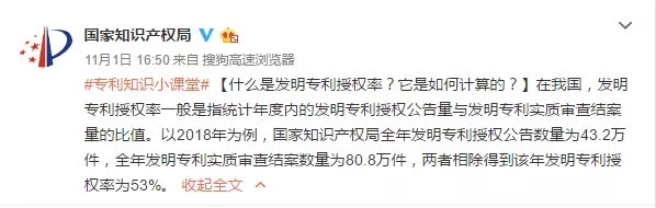 国知局:发明专利授权率53%! 国知局:发明专利授权率53%!