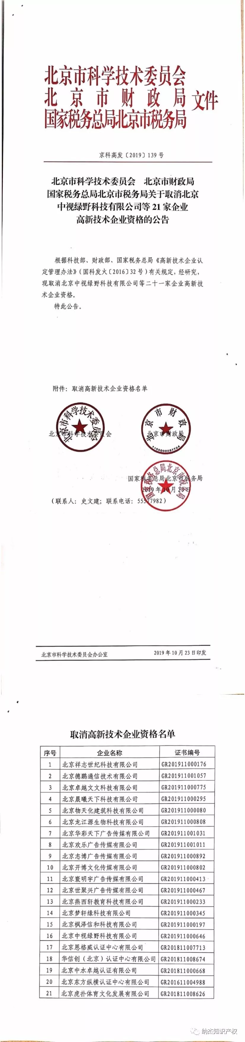 取消北京高新企业的公告 取消北京高新企业的公告