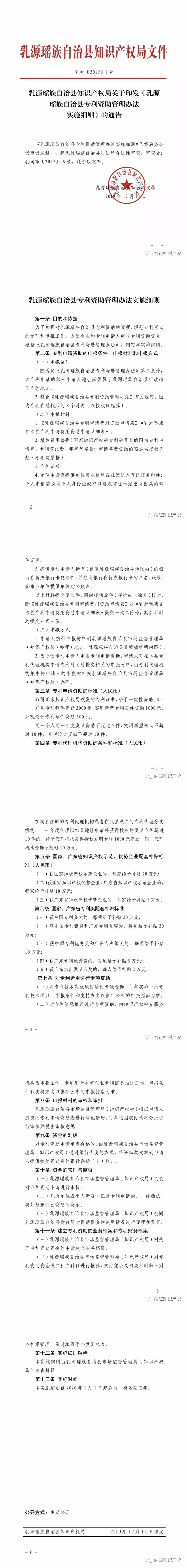 韶关市乳源县专利资助