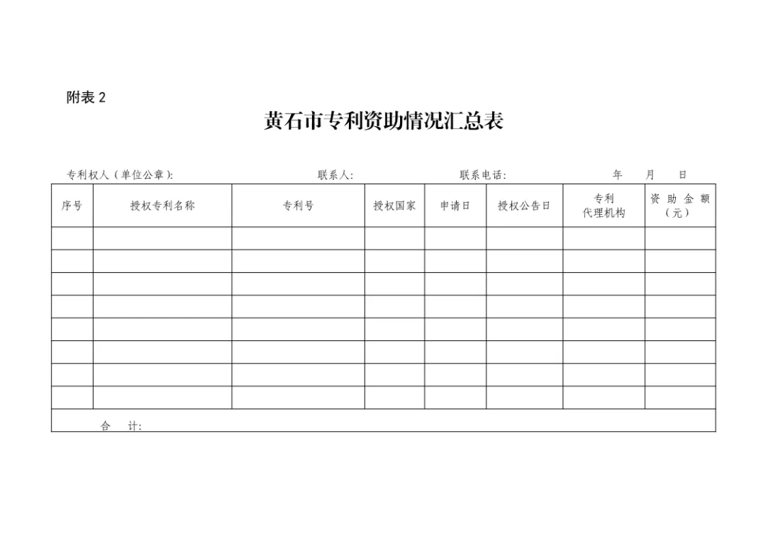 黄石市专利资助情况汇总表 黄石市专利资助情况汇总表