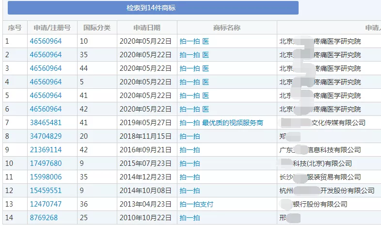 最早注册的“拍一拍”商标