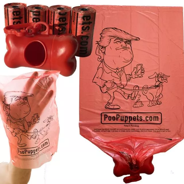 印着特朗普卡通形象的狗狗便便袋 印着特朗普卡通形象的狗狗便便袋