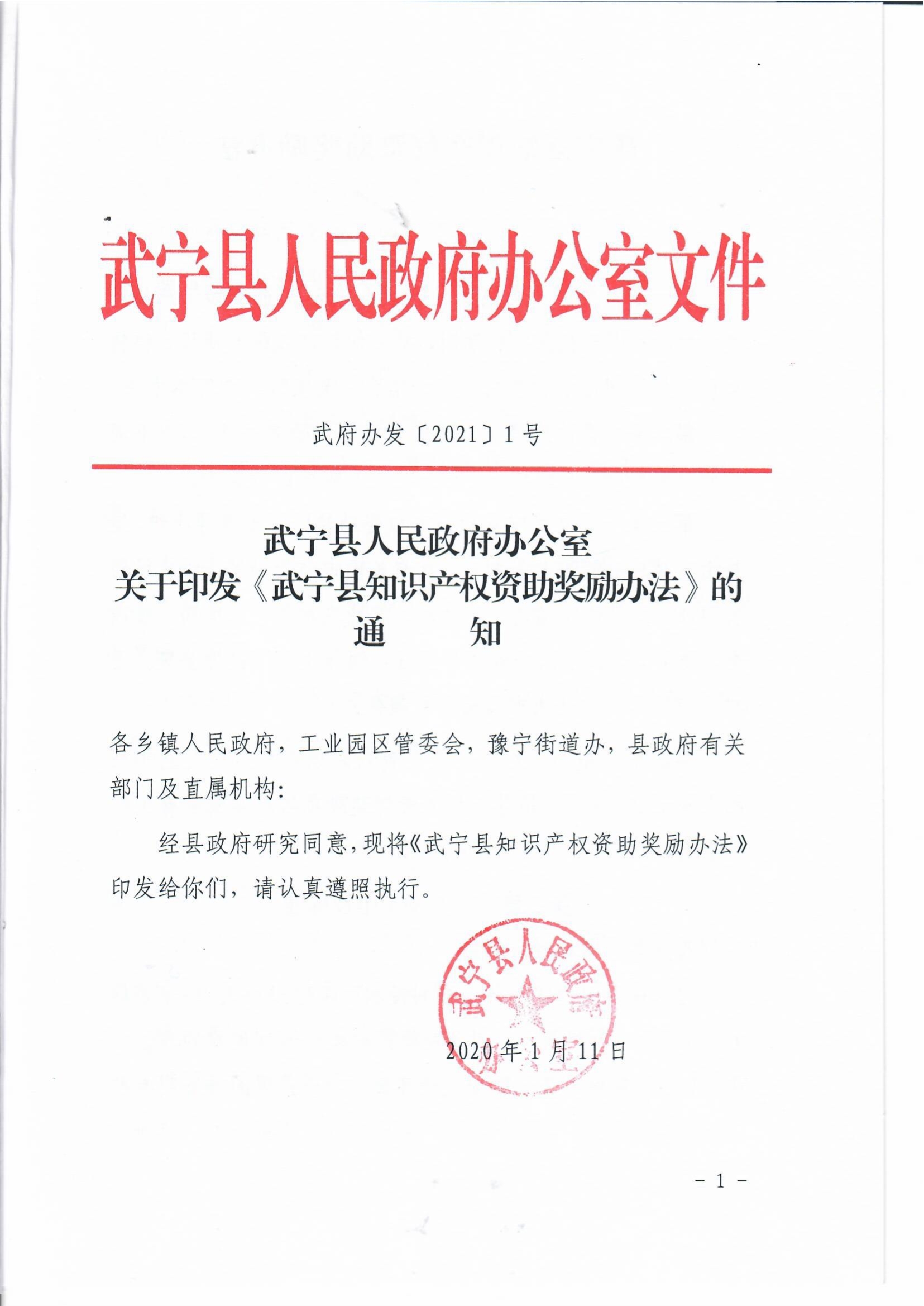 武宁县知识产权资助奖励办法 武宁县知识产权资助奖励办法