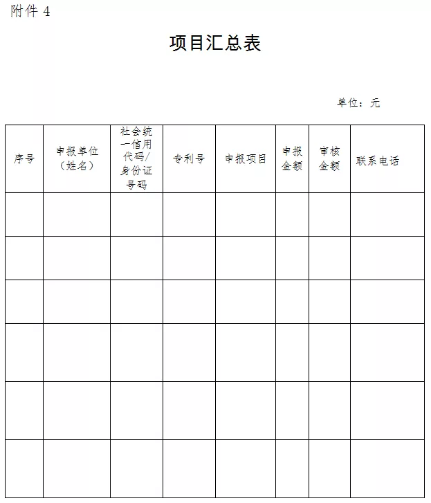 项目汇总表 项目汇总表