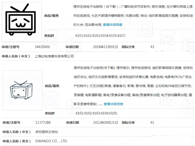 B站和N站的商标 B站和N站的商标