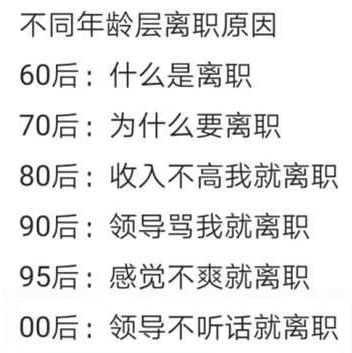 各个年代的离职原因 各个年代的离职原因