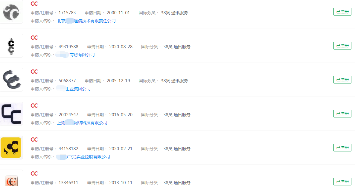 第38类的“CC”商标 第38类的“CC”商标