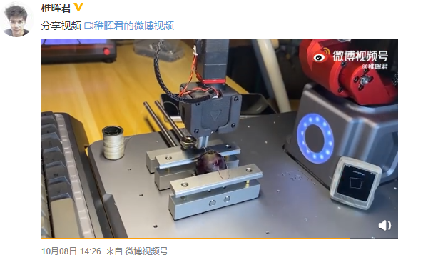 稚晖君自制机械臂给葡萄缝针 稚晖君自制机械臂给葡萄缝针